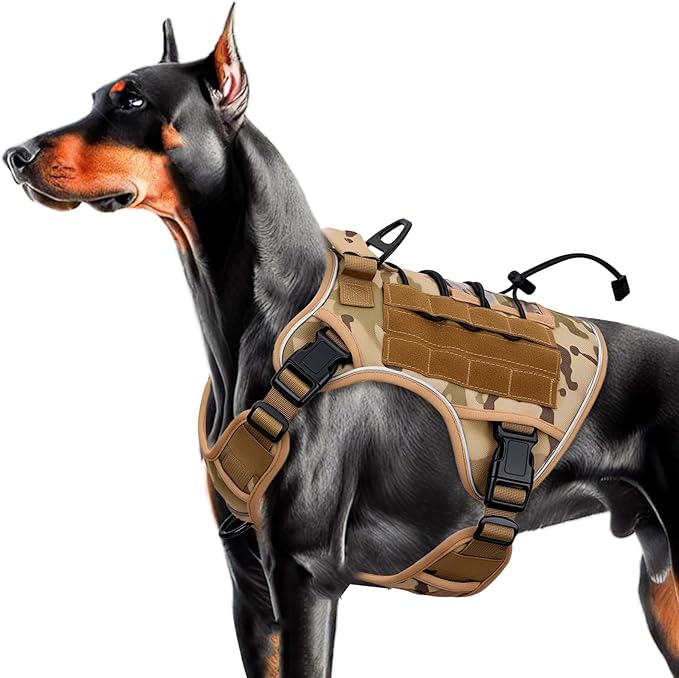 Heavy-Duty Tactical Dog Harness for Large Dogs, No Pull Adjustable Reflective Pet Vest with Molle System, K9 Military-Grade Control for Service Training, Outdoor & 10+ Breeds, Desert Camo, Large