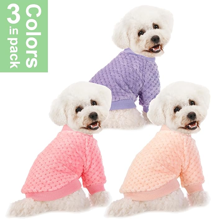 POMIU Dog Sweater, Dog Sweaters for Small Medium Dogs or Cat, Warm Soft Flannel Pet Clothes for Dogs Girl or Boy, Dog Shirt Coat Jacket (Peach+Purple+Rose, Large)
