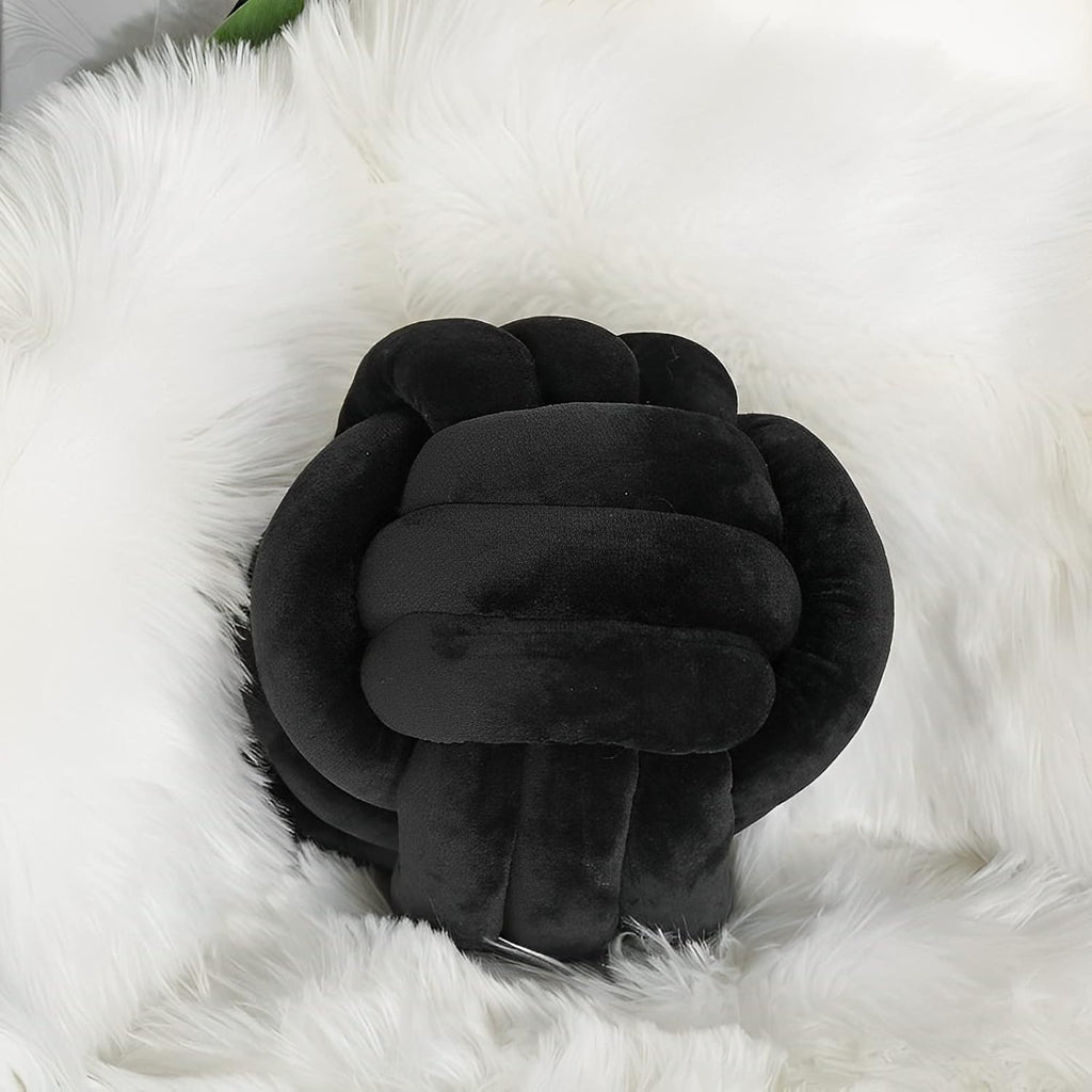 Knot Ball Pillows, Round Throw Pillow Cushion Home Decoration Soft Plush Pillow, Throw Knotted Ball Pillow Handmade Children Room Decoration Round Plush Toy Pillow (Black,8.5"/22cm)