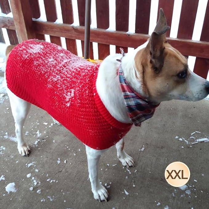 KYEESE Dog Christmas Sweater for Large Dogs with Leash Hole Warm Pullover with Reflective Yarn Male Thick Stretchy Knitwear Winter Soft Pet Coat boy Cold Weather Comfy Dog Sweaters,Red, XX-Large
