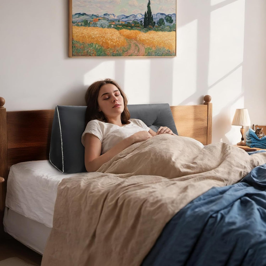 Headboard Wedge Pillows Twin/Twin XL, Ergonomic Bed Triangular Headboard Pillow, Thickened Backrest Cushion for Reading in Dorm Bed Sofa, Dark Grey, 39in