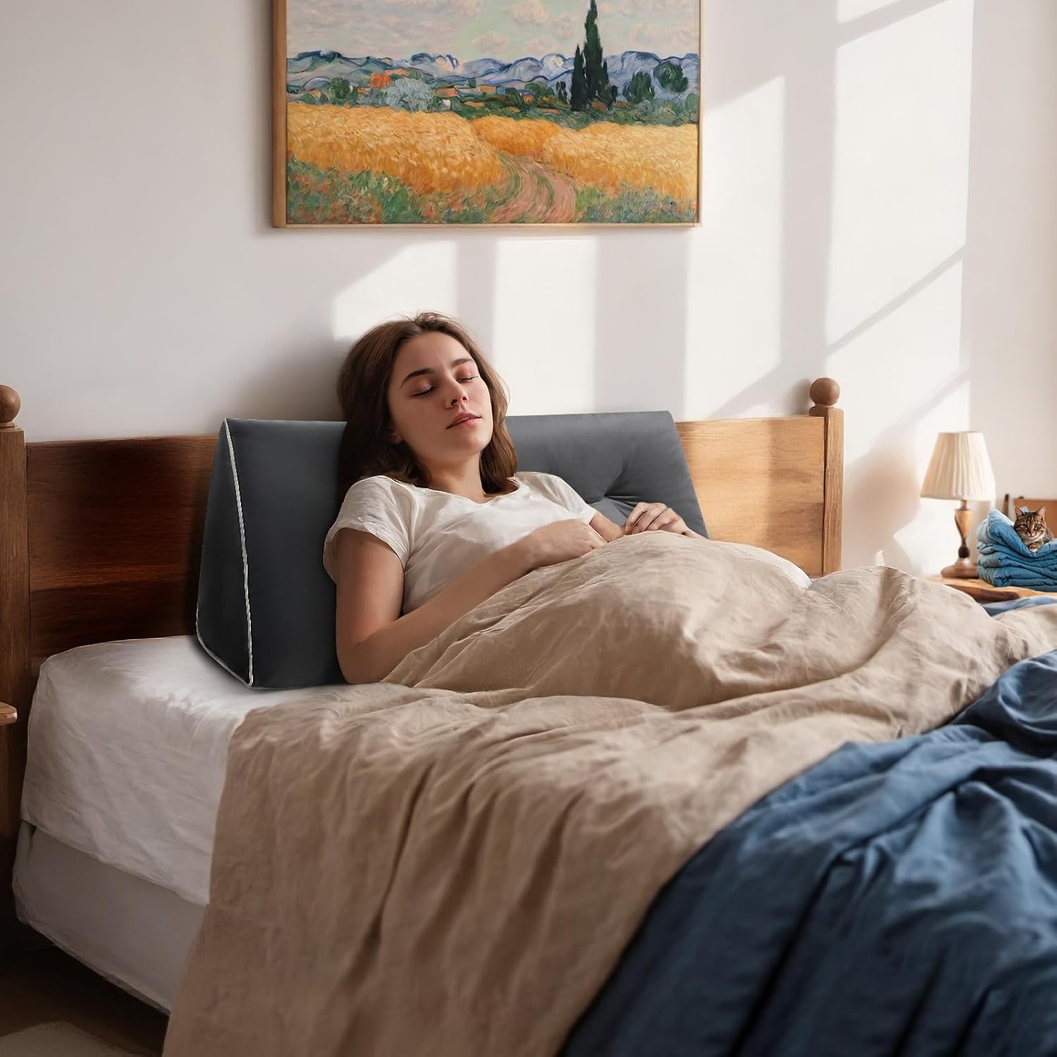 Headboard Wedge Pillows Twin/Twin XL, Ergonomic Bed Triangular Headboard Pillow, Thickened Backrest Cushion for Reading in Dorm Bed Sofa, Dark Grey, 39in