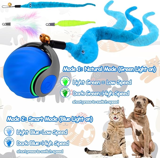 2PCS Interactive Cat Ball Toy, Self Rolling Ball with Cover Anti-Scratch for Bored Indoor Cat Chasing, Obstacle Avoidance Smart Cat Toys for Enrichment, Motion Activated Toys to Keep Them Busy