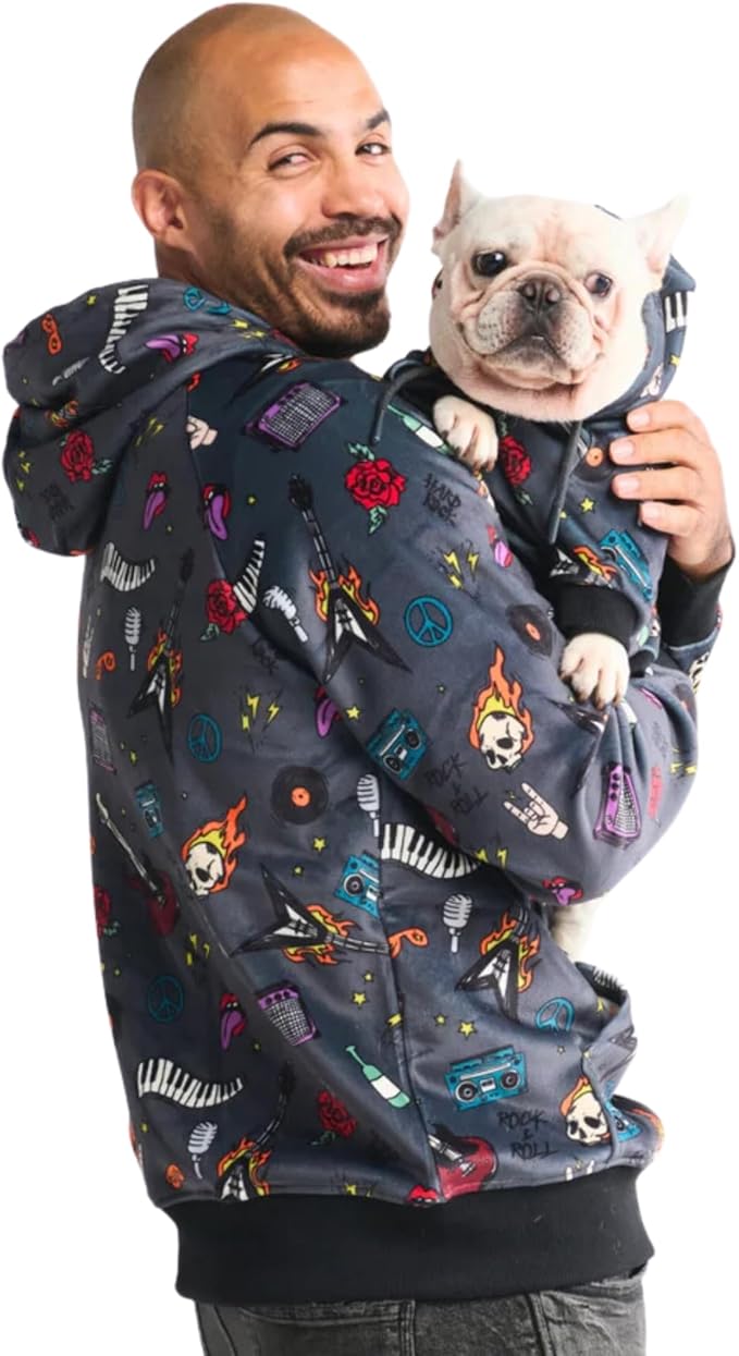 Spark Paws Dog Hoodie – Premium Dog Sweater for Small, Medium, and Large Dogs | Warm Outfits for French Bulldogs, Pitbull, Puppy, Winter Jacket Alternative - Rock and Roll - M