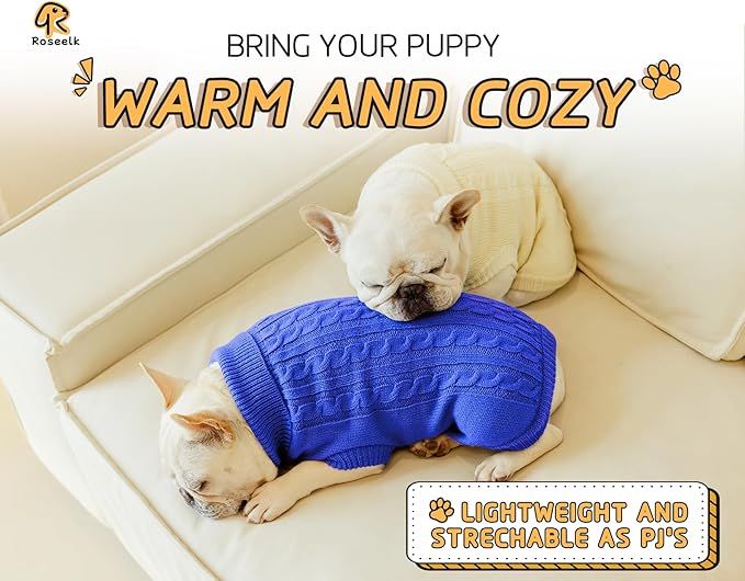 2 Pack Dog Sweaters for Small Dogs - Puppy Medium Warm Clothes in Winter, Turtleneck Pullover Design for Boy Girl Pet, Doggie, Cat, Kitten Chihuahua Bulldog Pug Beagles (S, Blue, Beige)