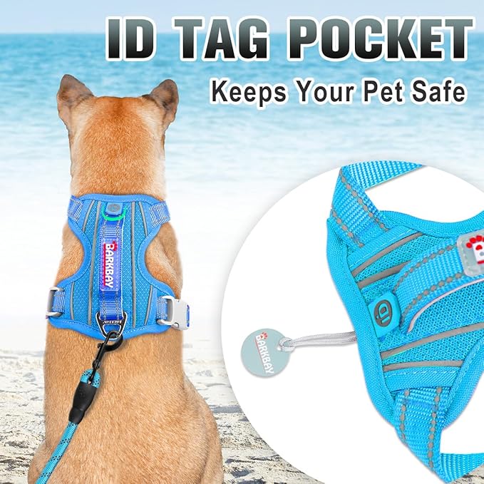 BARKBAY No Pull Dog Harness Large Reflective Dog Harness with Front Clip and Easy Control Handle for Walking Training Running with ID tag Pocket(Blue,XS)