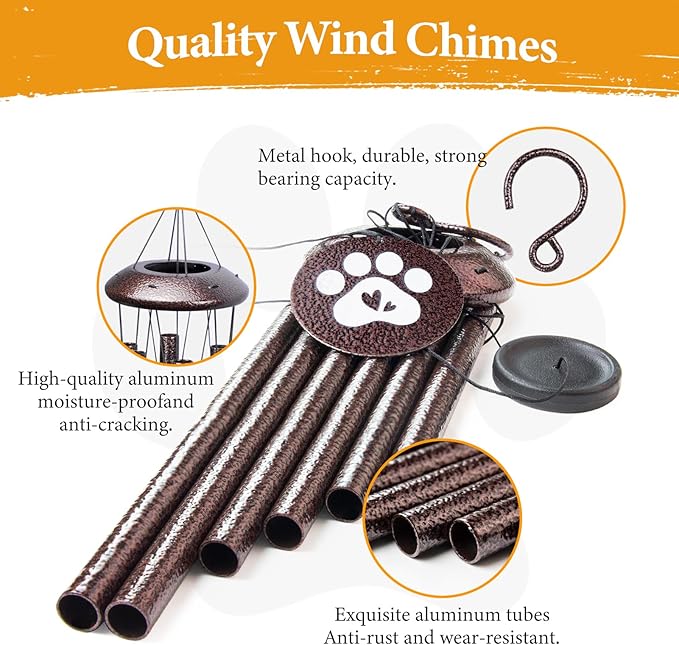 Pet Memorial Gifts for Loss of Dog, 25 inch pet Memorial Wind Chimes, Loss of Dogs Sympathy Gift, Dog Remembrance Gift, Bereavement Gifts Dogs, in Memory of Pets Wind Chimes for Outside Garden