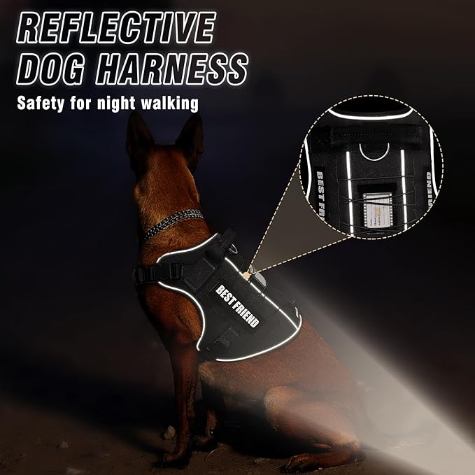 Tactical Dog Harness Small Sized Dog,No Pull Military Dog Vest with Handle,Reflective Heavy Duty Pet Harness for Walking Hiking Training Black S
