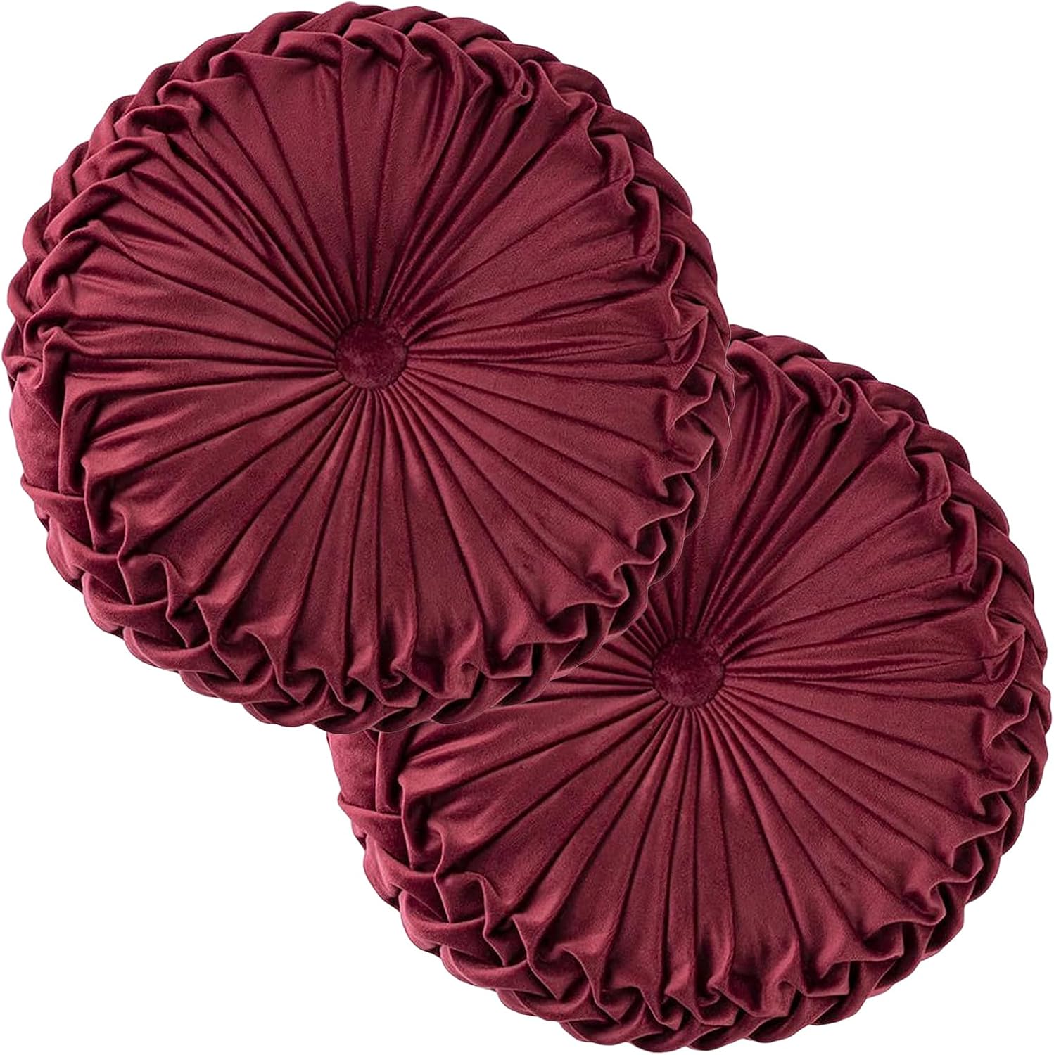 2 Pcs Round Throw Pillows Decorative Pumpkin Velvet Boho Pleated Bed Pillows Back Support for Couch Chair Dorm Car 14.96'' (Burgundy)