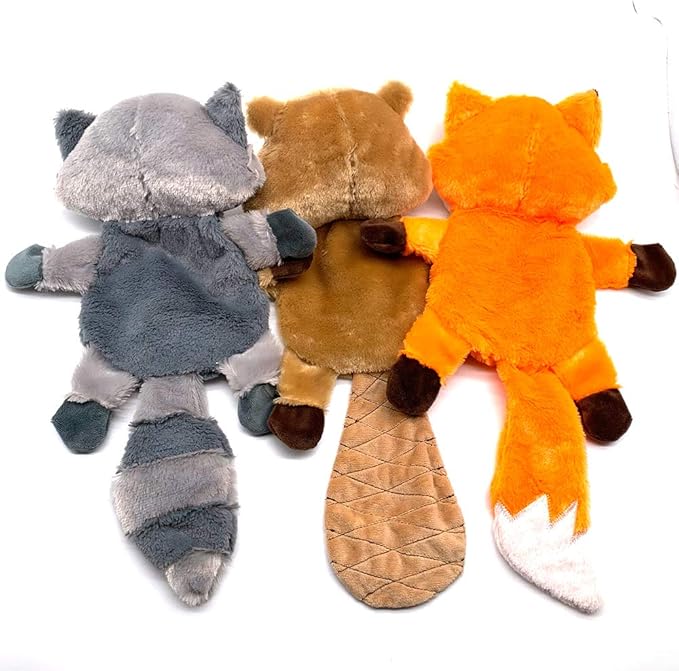 Jalousie 5 Pack Plush Toys Assortment Value Bundle Puppy Pet Mutt Squeak Toy for Medium Large Dogs (5 Pack Premium Corduroy) (1 Pack Large Plush Fox)