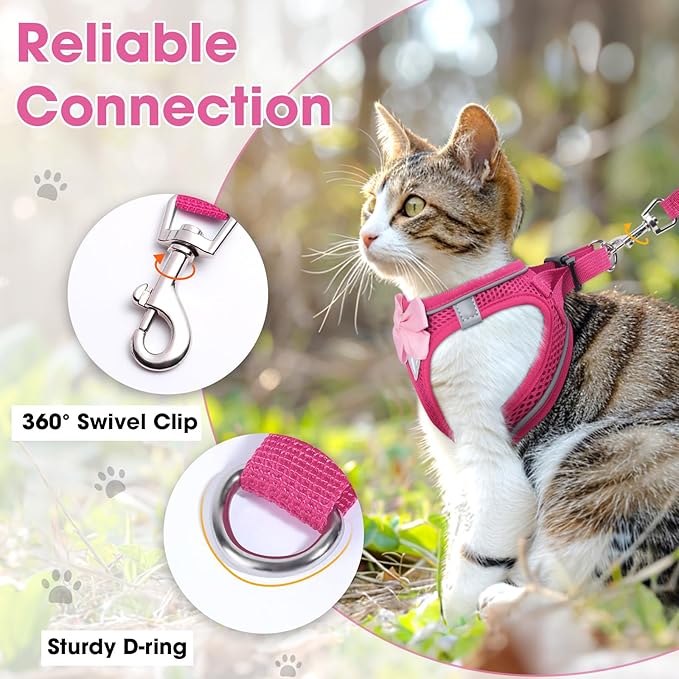 Cat Vest Harness and Leash Set for Walking Escape Proof, Adjustable Kitten Harness Breathable Mesh with Reflective Strips Harness for Kitty Puppy Bunny (Pink,M)
