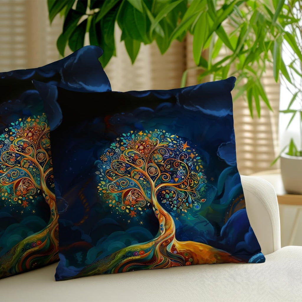 2 Pcs Watercolor Tree Throw Pillow Cover, Decorative Boho Pillow Covers for Couch, Light Tree Of Life Square Cushion Cases for Couch Sofa Bed Bedroom Apartment Dorm Living Room Office Home Decor
