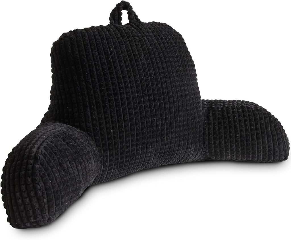 Holawakaka Adults Reading Pillow with Arms, Backrest Reading & Rest Pillows for Sitting Up in Bed, Bed Rest, Lounging, Working on Laptop,Arms Back Support Cushion for Men Women Teens, Black