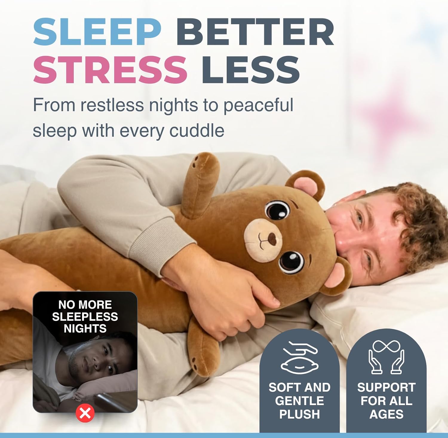 Bear Plush Body Pillow for Kids | Long Stuffed Animal Cuddle Pillow | Soft Hugging Toy | Plushie Gift for Girls & Boys | Long Plush Body Pillow for Sleep & Comfort | Small, 23 Inches