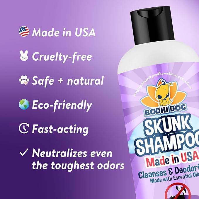 Bodhi Dog Skunk Shampoo - Odor Remover with Essential Oils for Dogs & Cats - Cleans, Deodorizes & Eliminates Skunk Smell - Gentle on Skin & Suitable for Pets of All Sizes - Made in USA (16 Fl Oz)