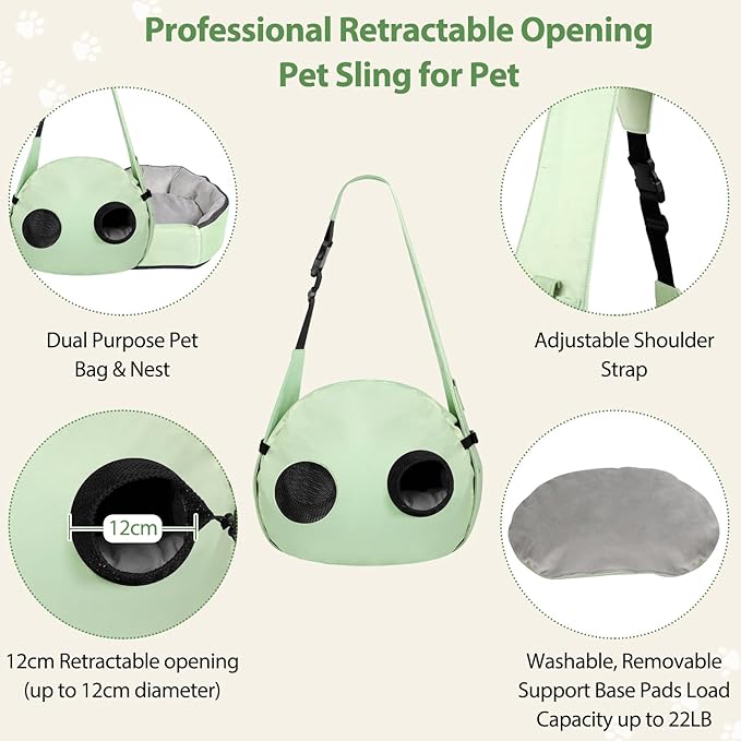 2-in-1 Convertible Pet Sling Carrier & Bed - with Breathable Mesh, Adjustable Strap & Pocket，for Travel, Vet Visit & Home Use, Up to 22lbs