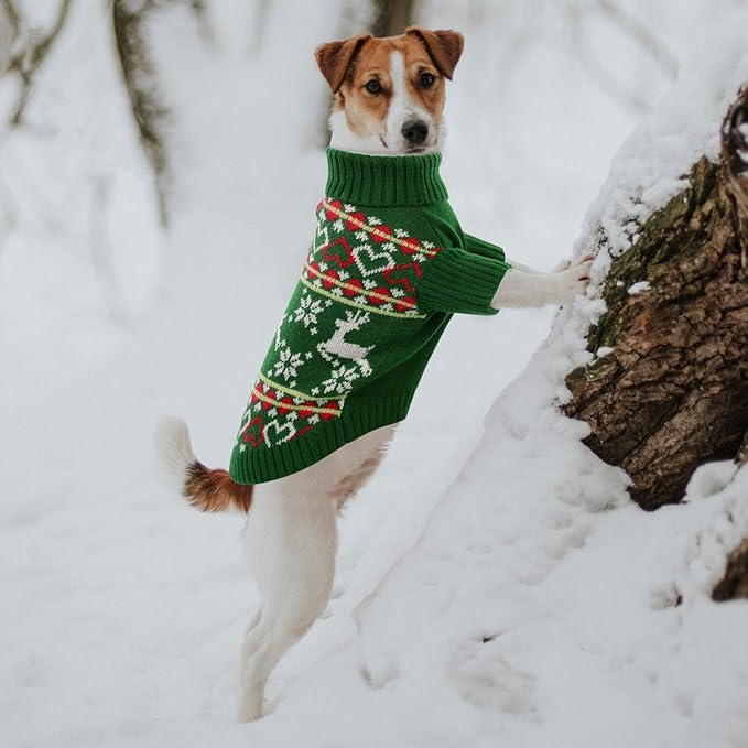 Queenmore Dog Christmas Sweater,Turtleneck Knitted Pullover Xmas Dog Clothes Sweatshirt,Pet Christmas Outfit, Warm Doggy Sweaters for Small Dogs Boy Girl L