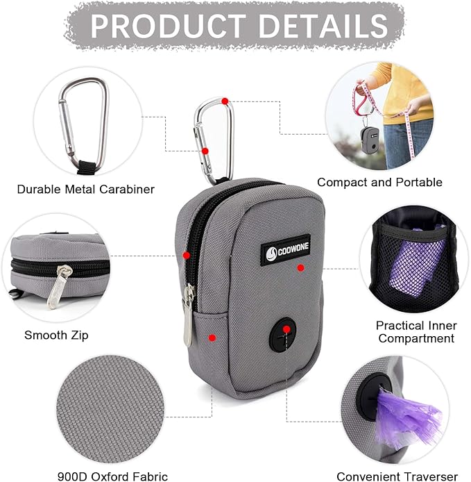 Small Treat Pouch Dog Treat Dispenser with Waste Bag Dispenser for Leash Walking, Portable, Poop Bag Holder, Hand Free, Gray