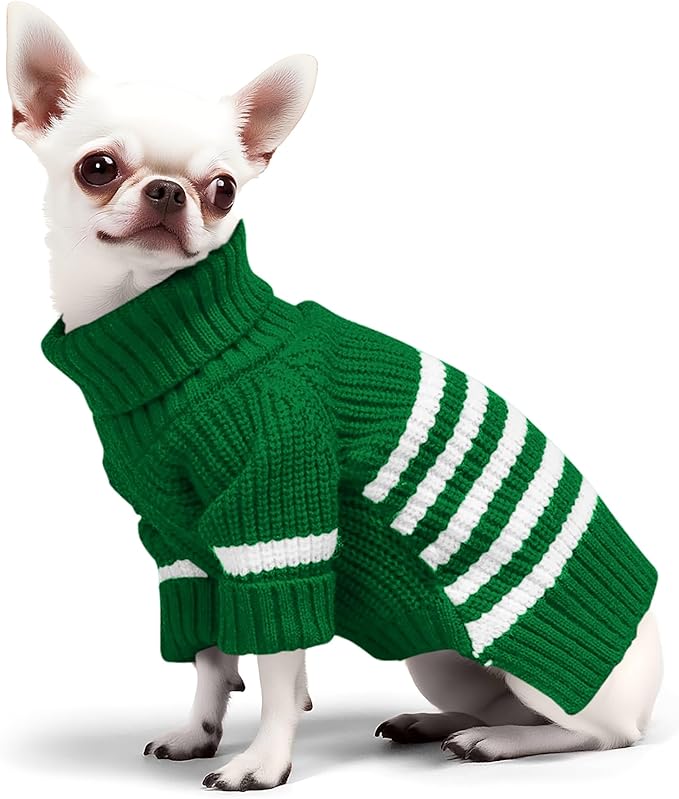Haloumoning Small Dog Pullover Sweater, Striped Knitted Pet Sweaters for Fall Winter Dog Clothes, Turtleneck Thick Warm Clothes for Small Medium Large Dogs