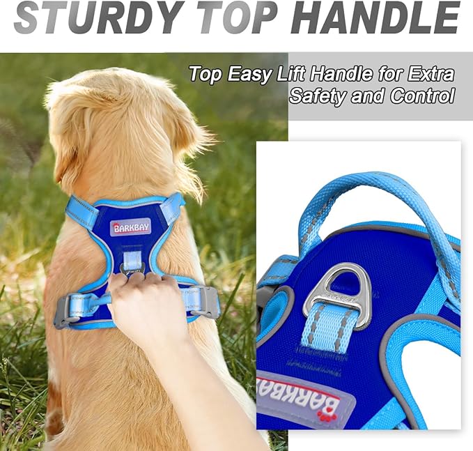 BARKBAY No Pull Dog Harness Front Clip Heavy Duty Reflective Easy Control Handle for Large Dog Walking(Sapphire Blue & Blue,S)