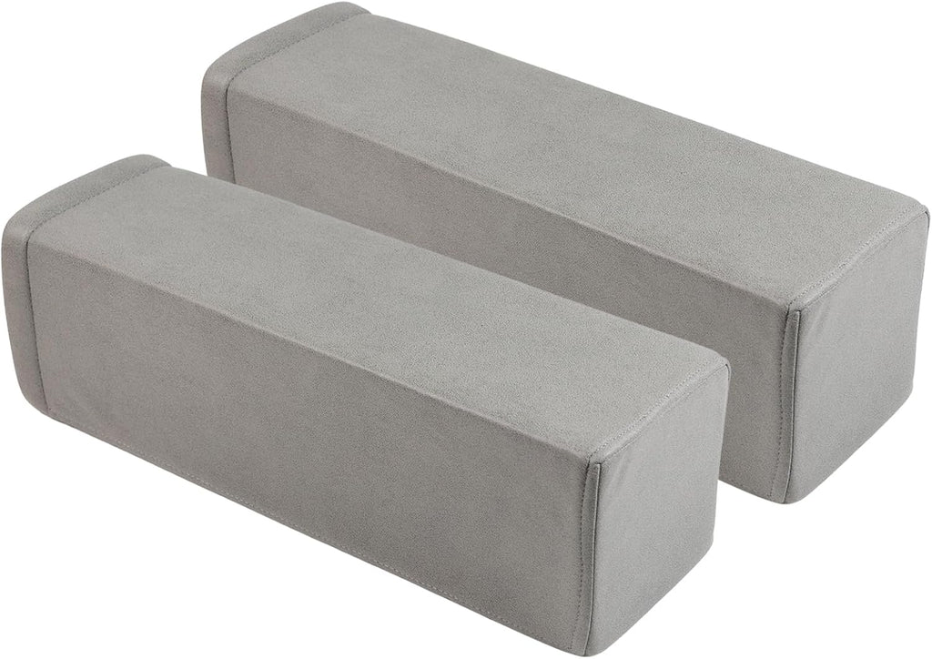 2 Pack Couch Arm Rest Pillow, 6''x6''x20'' Faux Leather Waterproof Cover, High Density Foam Armrest Cushion, Removable & Washable Elbow Support for Sofa, Bed, and Armchair (Medium Grey)