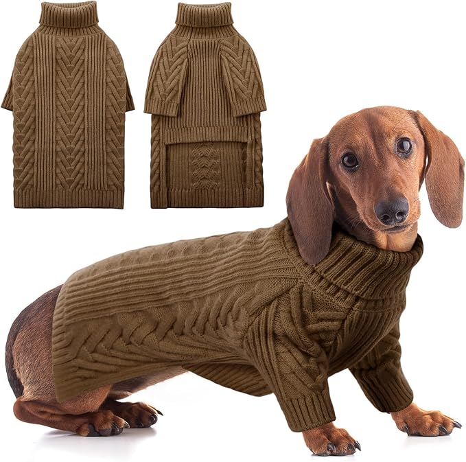 ASENKU Dog Sweater, Dog Sweaters for Medium Dogs, Warm Pullover Doggie KnitTurtleneck Warm Clothes for French Bulldog, Boston Terrier（Coffee, L）