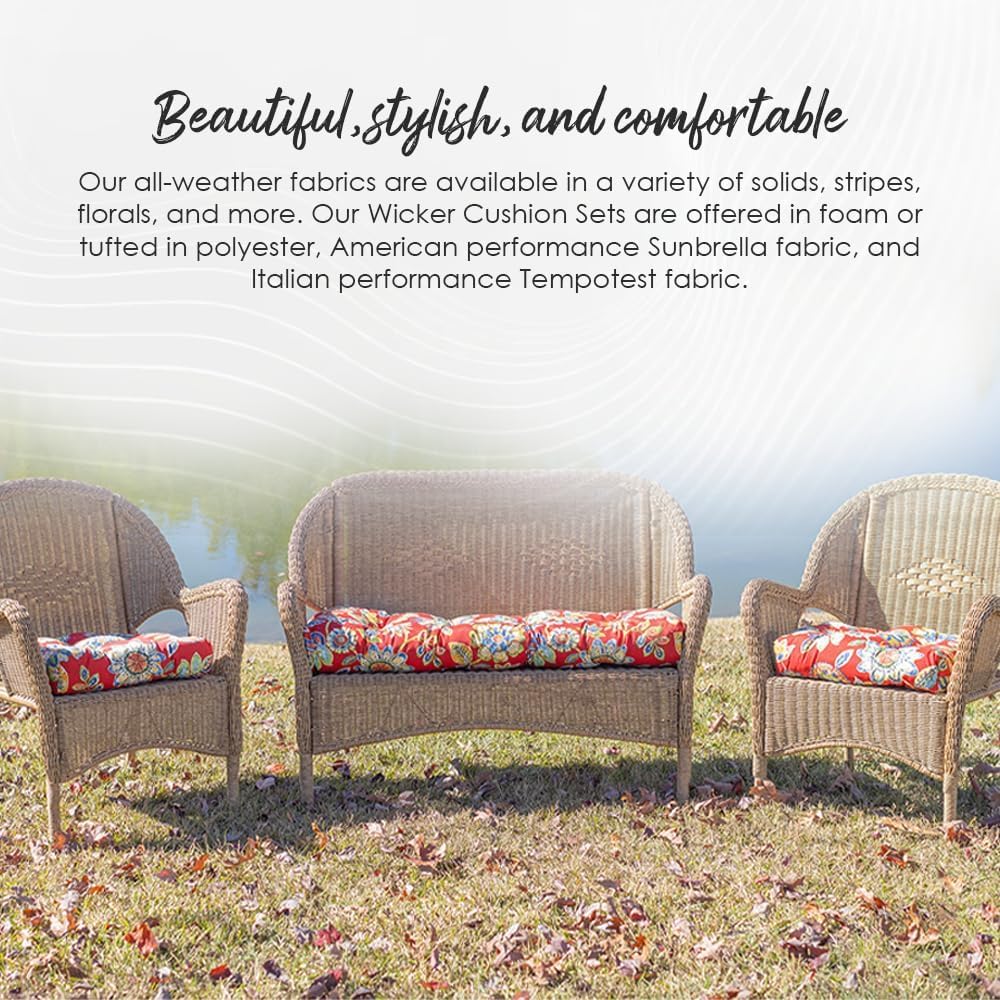 RSH DECOR: Tufted Wicker Loveseat Cushion | 41” x 19" | All-Weather Spun Fabric | Water and Fade-Resistant | Outdoor Settee Cushion for Patio Furniture | Midnight Melody Pink