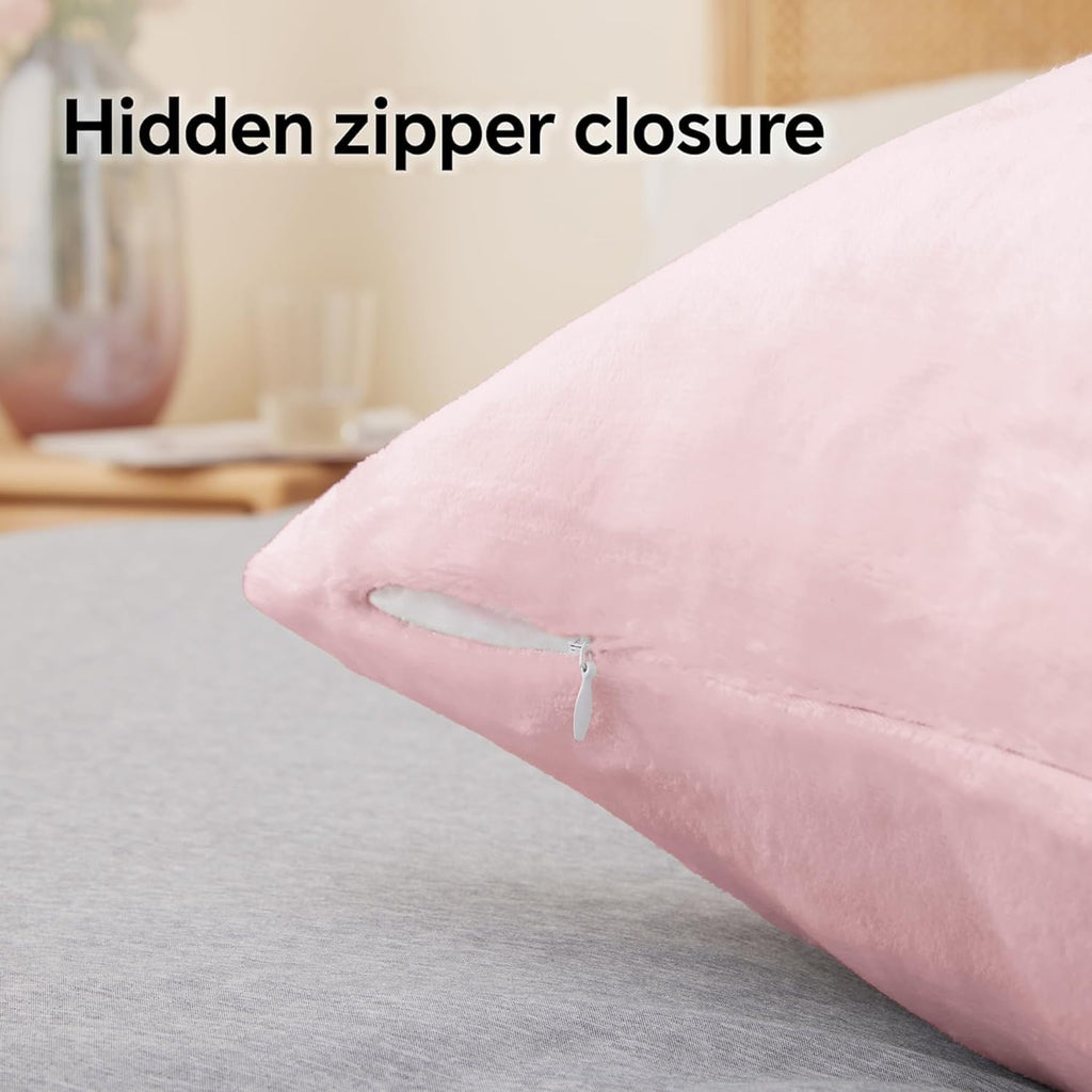 BEDELITE Flannel Pillow Cases Queen Size Set of 2, Super Soft Fleece Pillowcases with Zipper for Bedroom, Sofa, Couch,Luxury Cozy Fuzzy Velvet Pillow Shams for All Seasons(20x30 Inches,Pink)