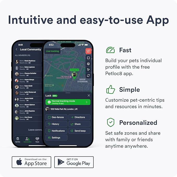Dog GPS Tracker - Real-Time Location Tracking Device with App - Smart Alerts & Geo-Fence - Collar-Compatible, Waterproof - Long-Life Battery - iOS & Android (12-Mo Subscription Included)