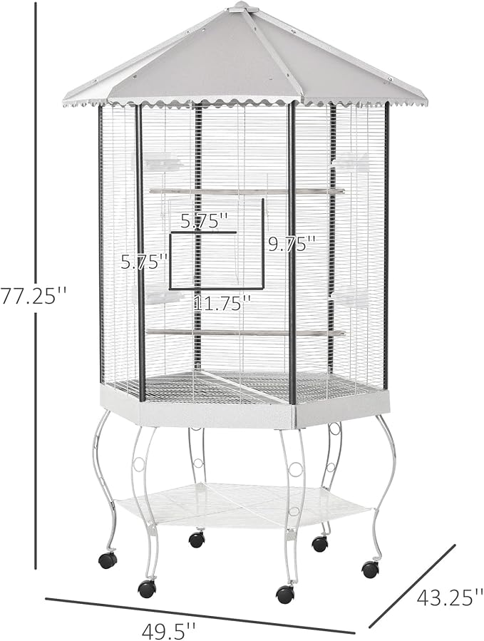 PawHut 44" Hexagon Covered Canopy Portable Aviary Flight Bird Cage With Storage