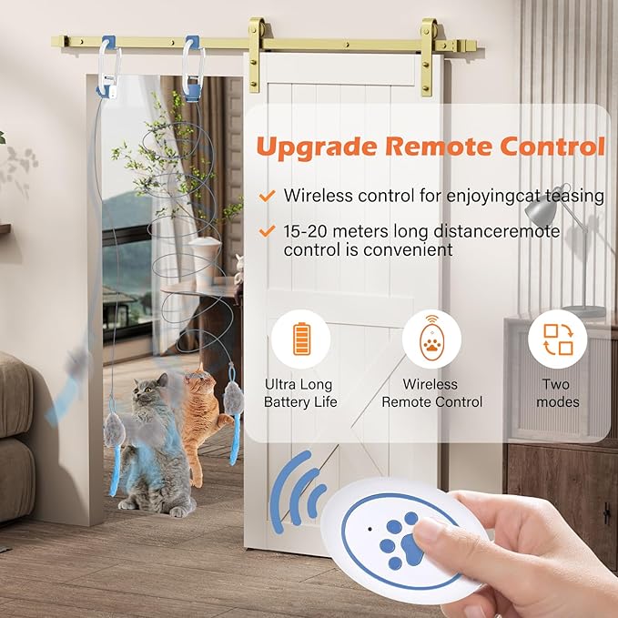 Rechargeable Electric Cat Teaser with Remote – Interactive Door Clip Toy for Cats, 2 Motion Modes (360° Spin & Irregular Jumping), Smart Auto Cat Toy for Exercise & Fun (Blue)