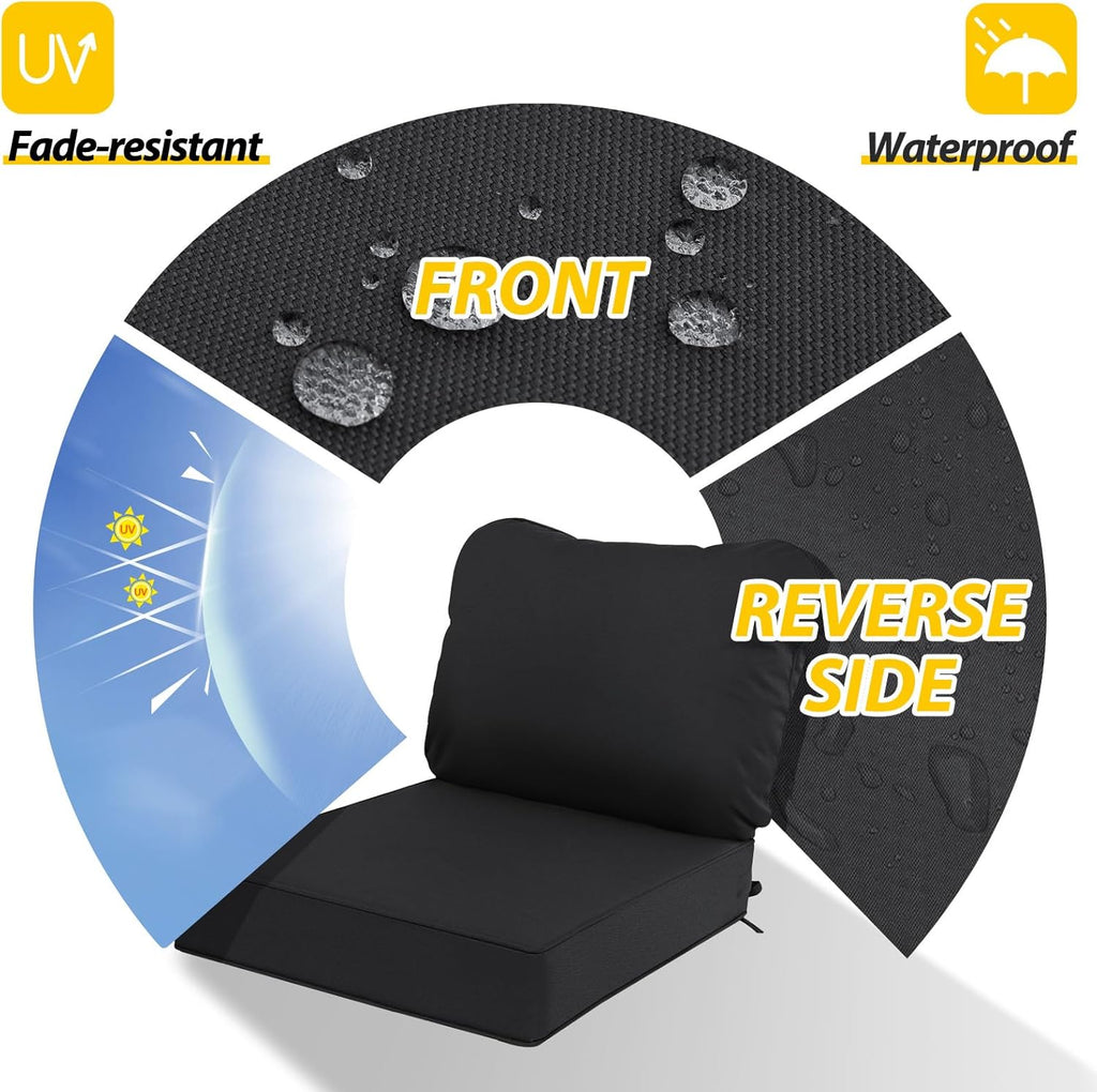 AAAAAcessories Outdoor Deep Seat Cushions, Waterproof, Fade-Resistant Patio Furniture Replacement Cushions, 24" x 24" x 5", Black