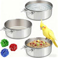 3 Pcs Stainless Steel Bird Food Water Bowls, Parrot Feeding Dish Cups with Clamp Holder Bird Ball Toys for Chinchilla, Cockatiel, Conure, Budgies, Parakeet, Lovebirds, Small Animals (Small)