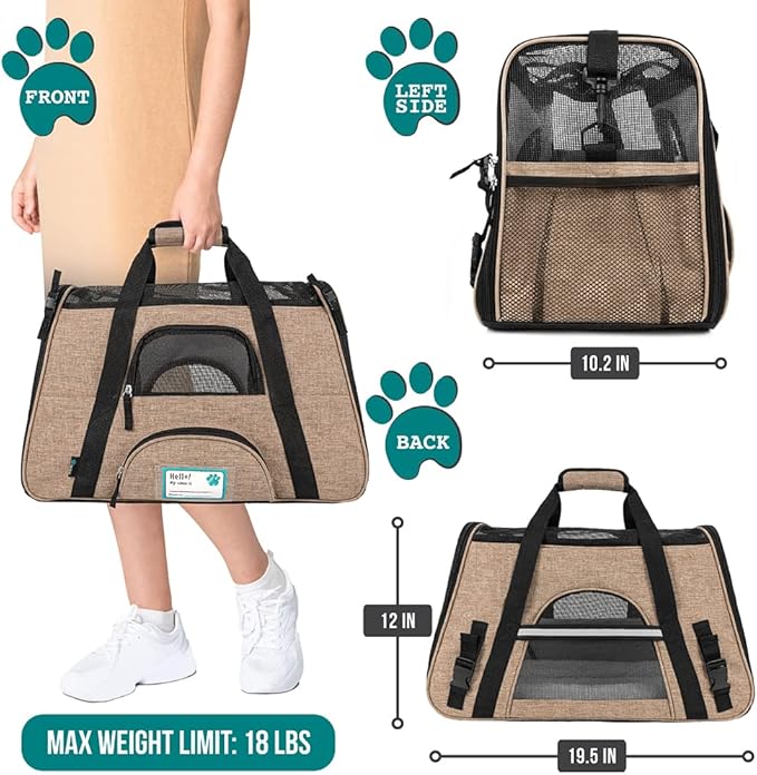 PetAmi Airline Approved Pet Carrier for Cat, Soft Sided Dog Carrier for Small Dog, Cat Travel Supplies Accessories for Indoor Cat, Ventilated Pet Carrying Bag Medium Kitten Puppy, Large Heather Taupe