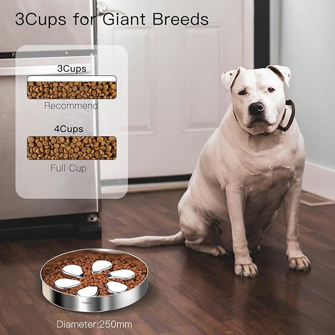 2Pcs Slow Feeder Dog Bowls 3Cups Large Capacity, 304 Stainless Steel Dog Bowl, Metal Food Bowl with Non-Slip Base, Food-Grade