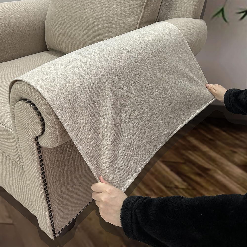 Couch Arm Covers, Anti-Slip Sofa Armrest Cover for Recliner, 2pc Washable Sofa Arm Covers, Dogs Cats Pet Scratch Proof Couch Arm Protectors, Beige, 20x24inch