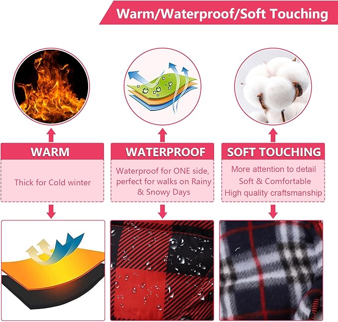 Dog Coat with Harness,Small Dog Winter Coat,Doggie Jackets with Built in Harness,Adjustable Warm Jacket for Medium Large Dogs,Pet Puppy Cold Weather Coats for Dogs Waterproof (PlaidRed, Small)