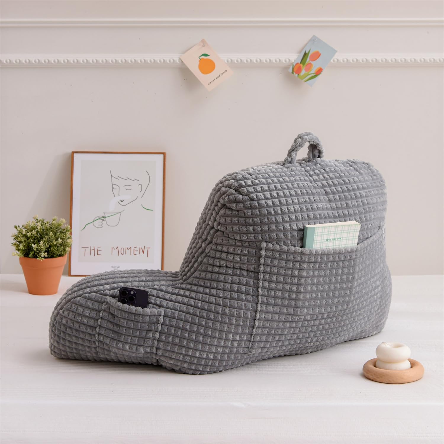 Holawakaka Reading Pillow for Bed and Sofa Couch Sitting Up, Backrest Pillows with Arms for Kids Teens Adults, Back Support Cushion for Lounging, Watching TV, Working on Laptop, Grey