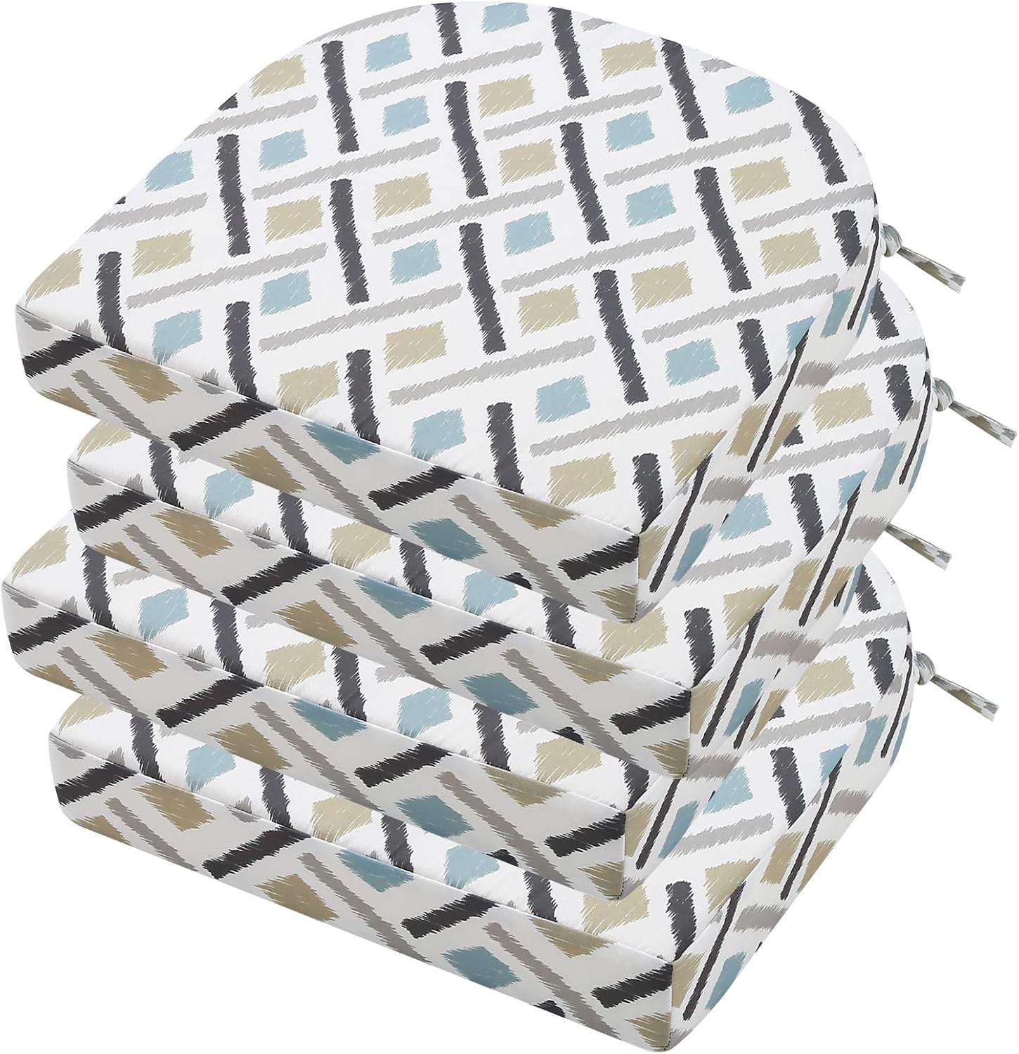 idee-home Outdoor Chair Cushions Set of 4, Thick 17" x 17" x 3" Outdoor Seat Cushions Patio Furniture Waterproof with Ties, Dining Pads