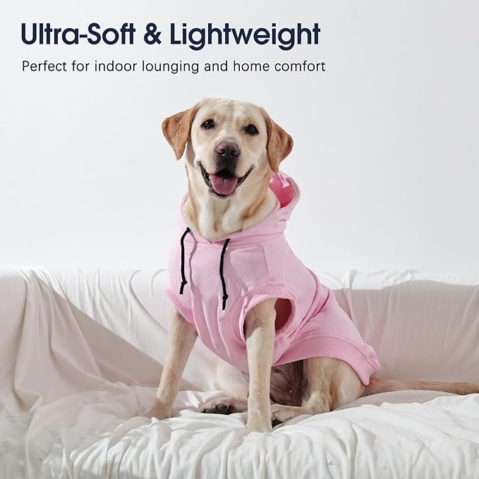 IECOii Dog Sweatshirts for Large Dogs, Basic Dog Hoodie for Large Size Dogs, Pet Pullover Sweatshirt with Hood Lightweight Fall Sweater for Doberman, Pitbull, Labrador, Pink, 2XL (No Fleece Lined)