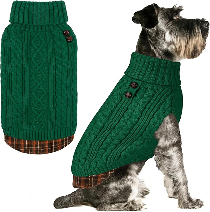KYEESE Dog Sweater Soft Pullover Dog Sweaters for Small Dogs Male Stretchy Knitwear Cat Clothes Warm Turtleneck Small Dogs Sweater with Gingham Patchwork Comfy Pet Coat for Fall Winter Cold Weather
