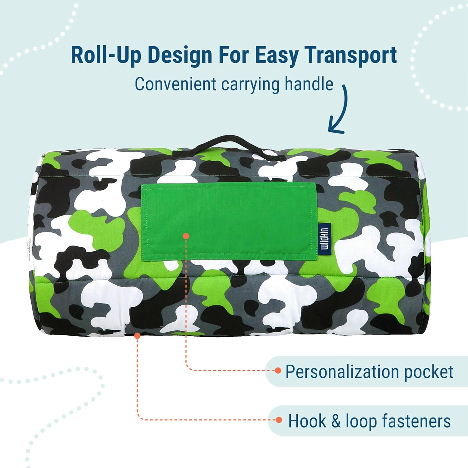 Wildkin Kids Original Nap Mat – Cozy Kids Sleep Mat with Pillow, Ideal for School & Travel - Camo Green