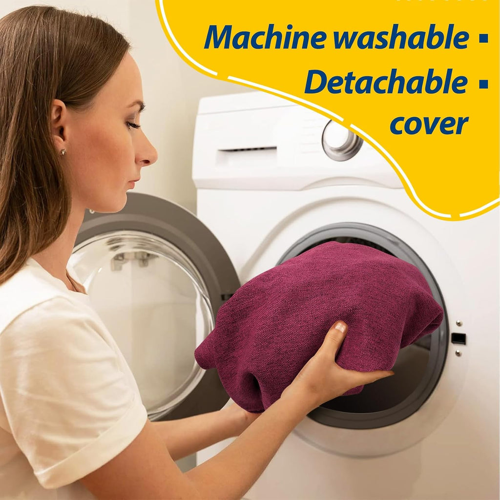 AAAAAcessories D-Shaped Chair Cushions, 2" Thick Dining Chair Pads with Ties and Removable, Machine-Washable Cover, 17" x 16", Set of 4, Wine Red