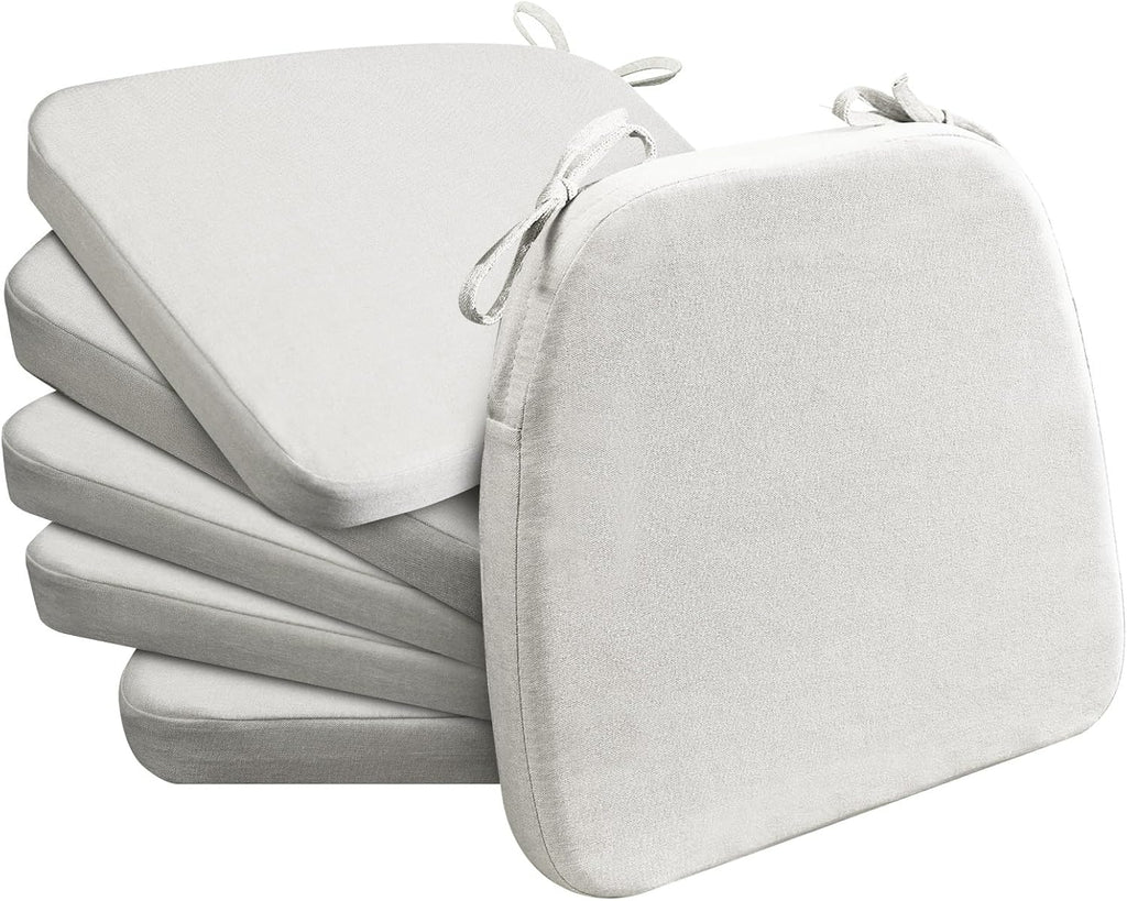 AAAAAcessories D-Shaped Chair Cushions, 2" Thick Dining Chair Pads with Ties and Removable, Machine-Washable Cover, 17" x 16", Set of 6, Natural Linen