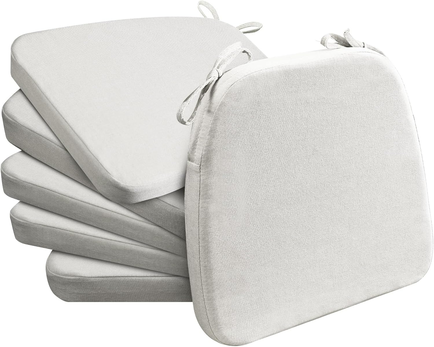 AAAAAcessories D-Shaped Chair Cushions, 2" Thick Dining Chair Pads with Ties and Removable, Machine-Washable Cover, 17" x 16", Set of 6, Natural Linen