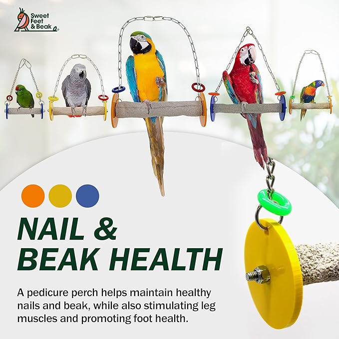 Roll Bird Swing - Pumice Perch Bird Toys Trims Nails and Beaks, Safe and Non-Toxic Bird Cage Accessories for Small and Large Birds, Swinging Toys Birds Will Love, Small 7.5 Inches