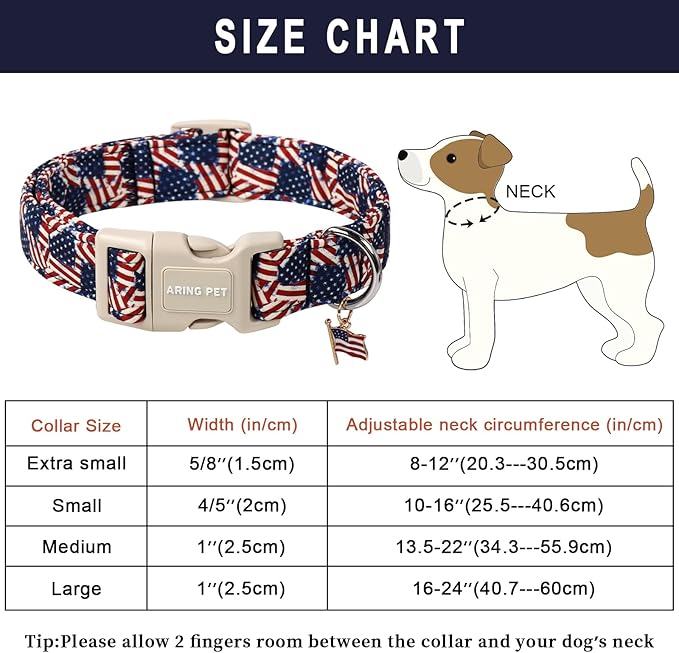 ARING PET American Flag Dog Collar-Cute Patriotic Dog Collars, Adjustable 4th of July Pet Collars Puppy Collar with Quick Release Buckle