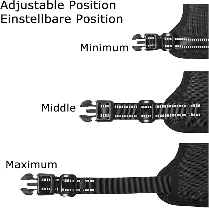 HEELE Dog Harness, No Pull Adjustable Padded Reflective Harness for Small Medium Large Dogs with Handle for Walking Training, Black, L