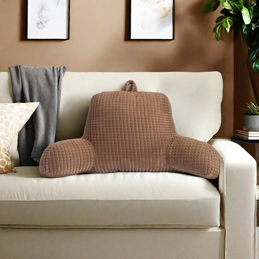 Holawakaka Adults Reading Pillow with Arms, Backrest Reading & Rest Pillows for Sitting Up in Bed, Bed Rest, Lounging, Working on Laptop,Arms Back Support Cushion for Men Women Teens,Khaki