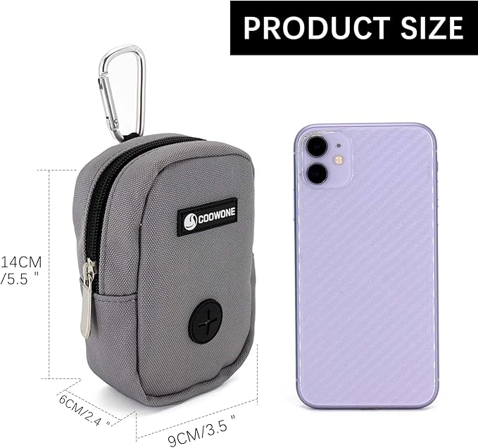 Small Treat Pouch Dog Treat Dispenser with Waste Bag Dispenser for Leash Walking, Portable, Poop Bag Holder, Hand Free, Gray